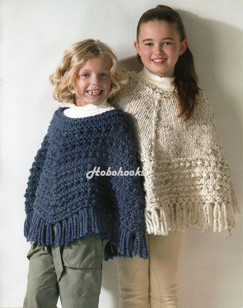 Knitting Pattern For Childs Poncho Girls Knitting Pattern Girls Ponchos Knitting Pattern Super Chunky Ponchos Childrens Poncho 24 30inch Super Chunky Yarn Pdf Instant Download