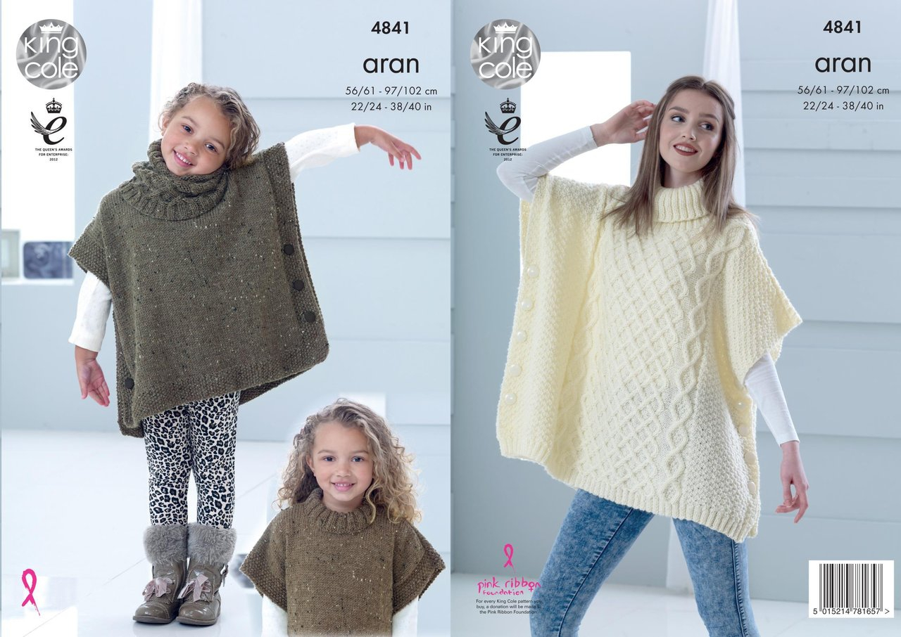 Knitting Pattern For Childs Poncho King Cole 4841 Knitting Pattern Childs Adult Poncho Snood In Fashion Aran