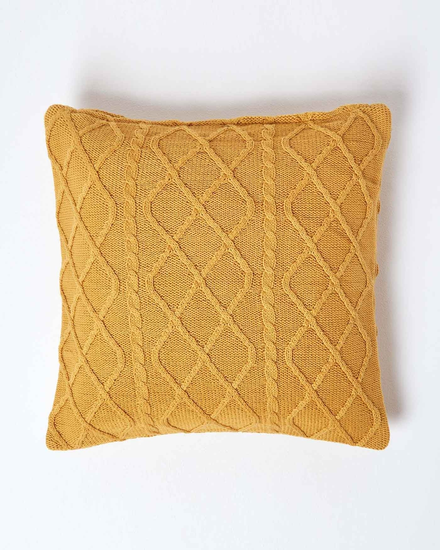 Knitting Pattern For Cushion Cover With Cables Mustard Diamond Cable Knit Cushion Cover 45 X 45 Cm