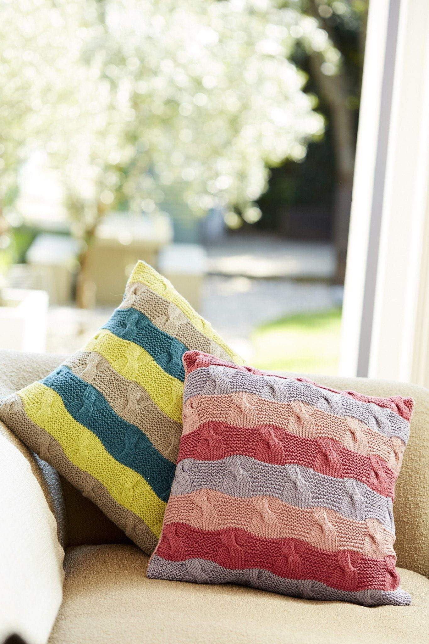 Knitting Pattern For Cushion Cover With Cables Striped Cushions Knitting Patterns