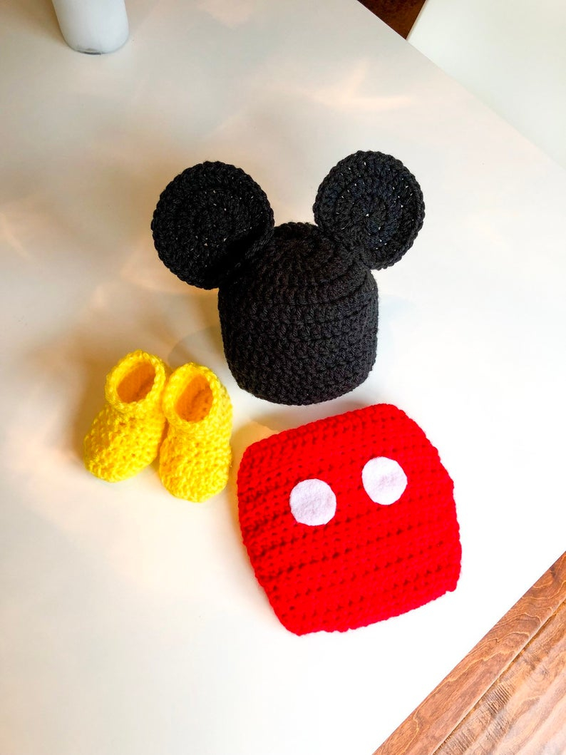 Knitting Pattern For Mickey Mouse Hat Mickey Mouse Hat Ba Boy Crochet Knit Hospital Hat Ears Newborn Disney Hat And Diaper Cover Set Ba Shower Coming Home Outfit