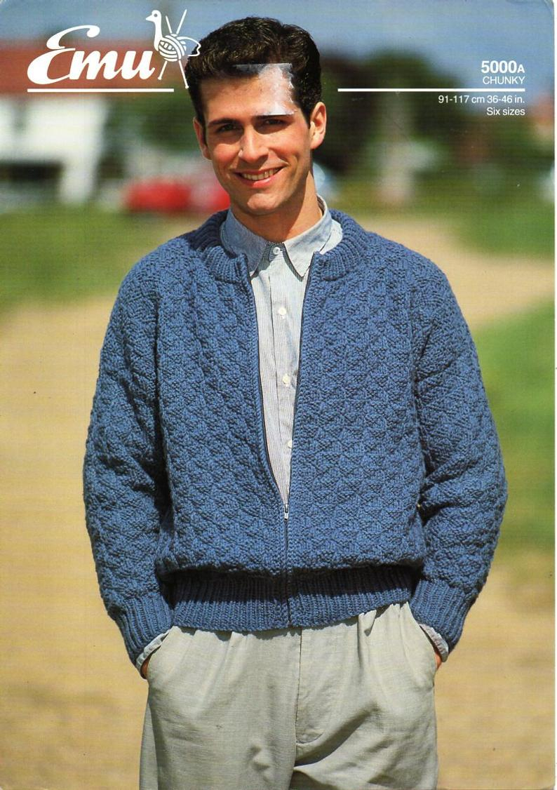 Knitting Pattern Mens Cardigan Mens Zipper Jacket Knitting Pattern Pdf Chunky Cardigan With Zip Bomber Jacket Vintage 36 46 Inch Chunky Bulky 12ply Instant Download