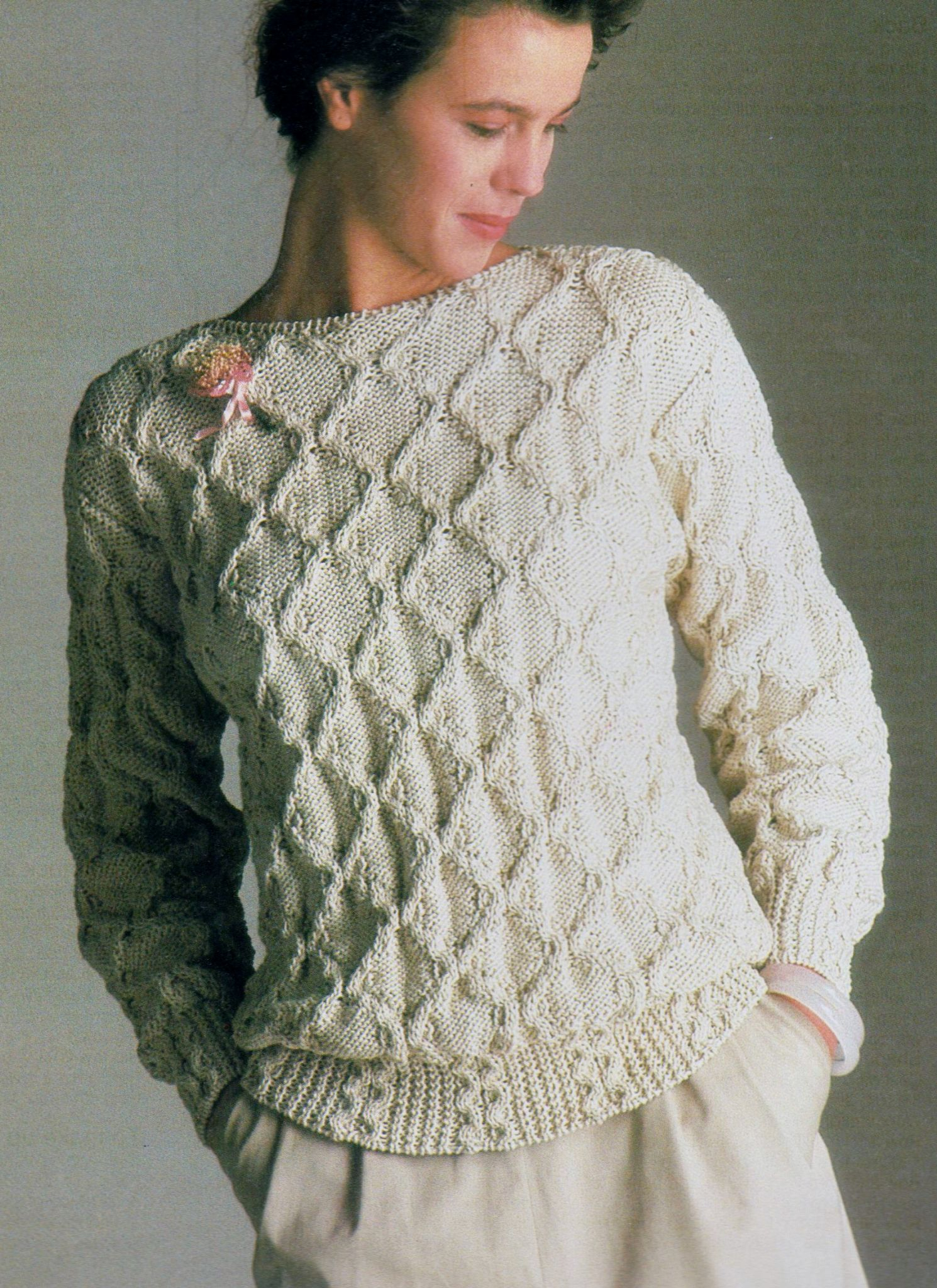 Knitting Patterns Download Pdf Digital Download Vintage Knitting Pattern To Make A Ladies Aran Trellis Patterned Sweater Jumper Pullover With Cable Ribs