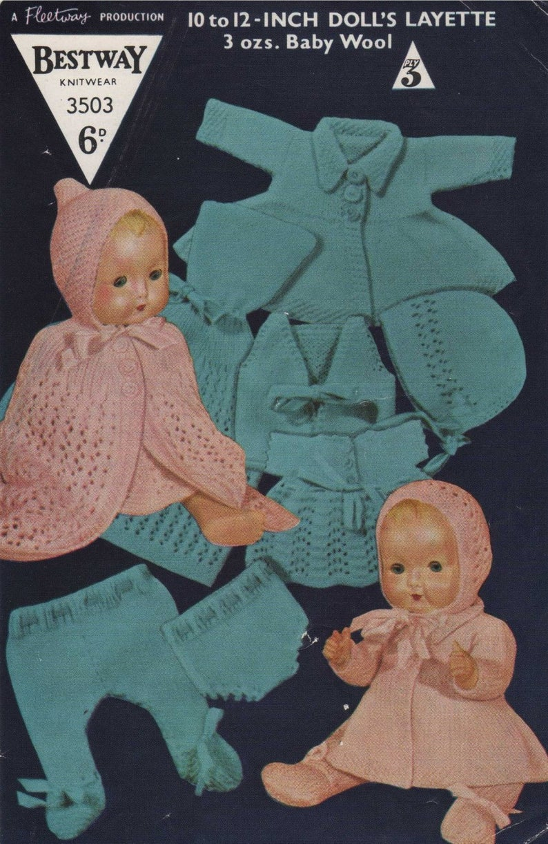 Knitting Patterns For Baby Dolls Clothes Doll Clothes Knitting Pattern Pdf For 10 12 Inch Ba Doll Dress Coat Bonnet Cape Leggings Vest Pilch Vintage Knitting Patterns