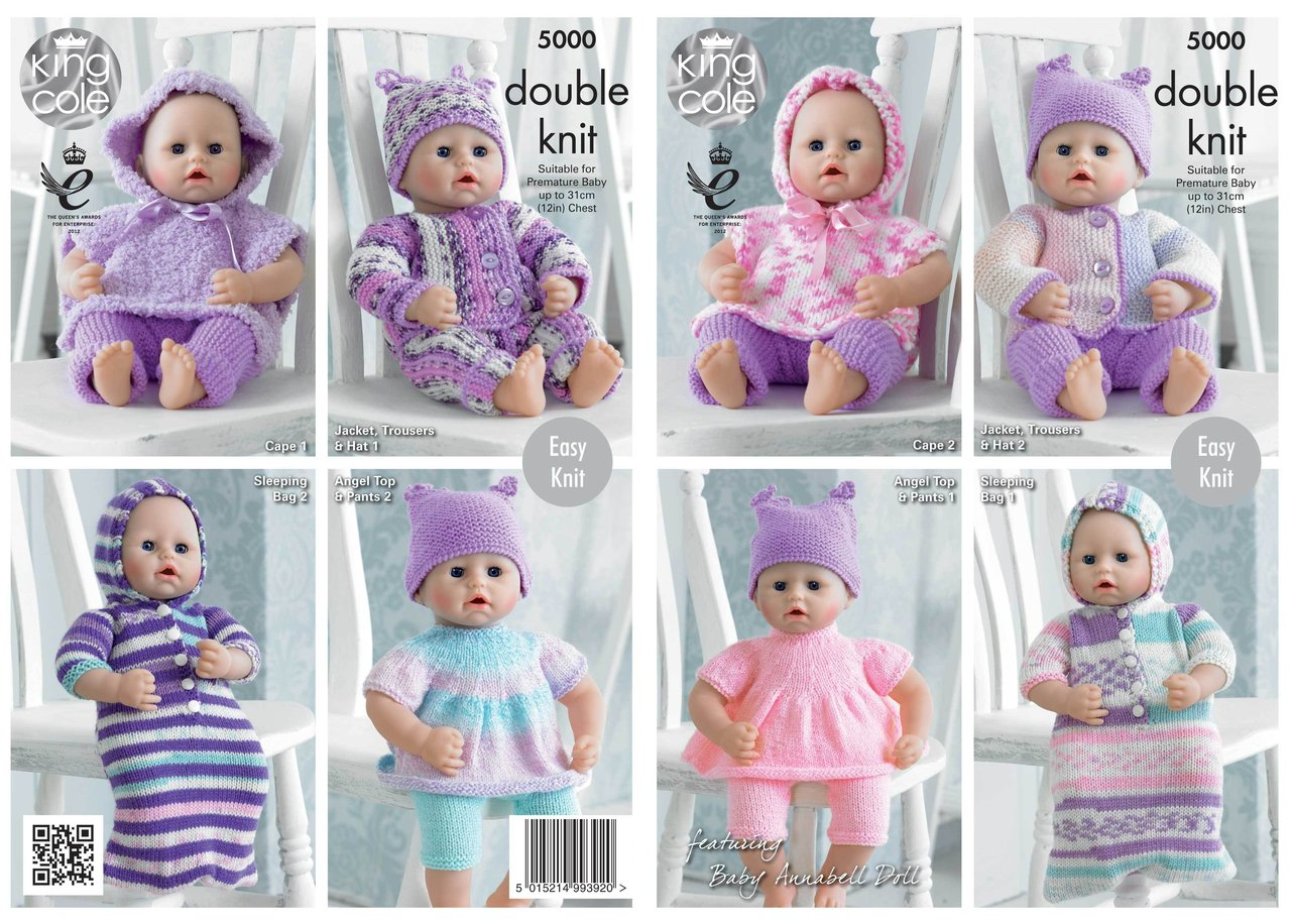 Knitting Patterns For Baby Dolls Clothes King Cole 5000 Knitting Pattern Dolls Clothes In King Cole Dk