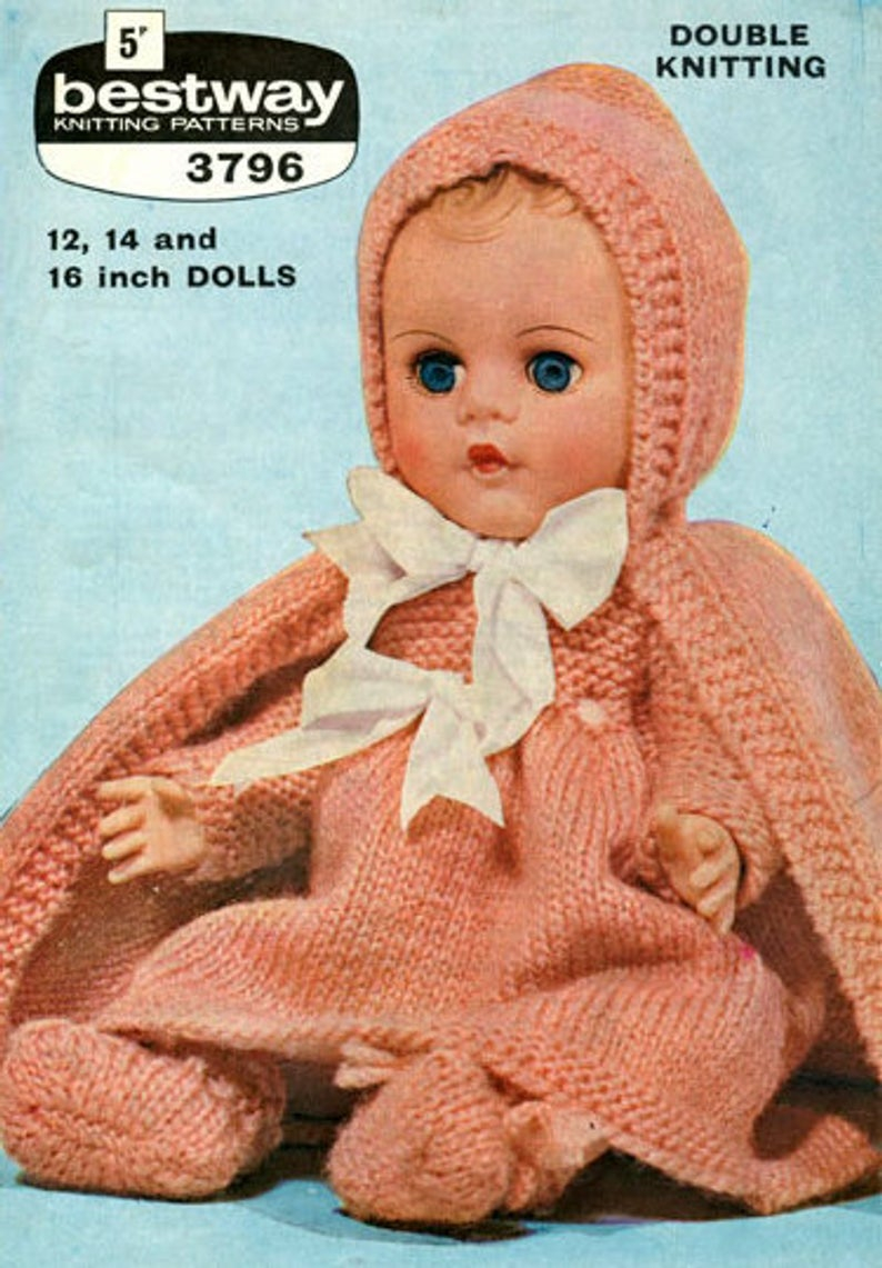 Knitting Patterns For Baby Dolls Clothes Pdf Knitting Pattern Pretty Ba Dolls Clothes Set To Fit Dolls Of 12 14 16 Including Cape