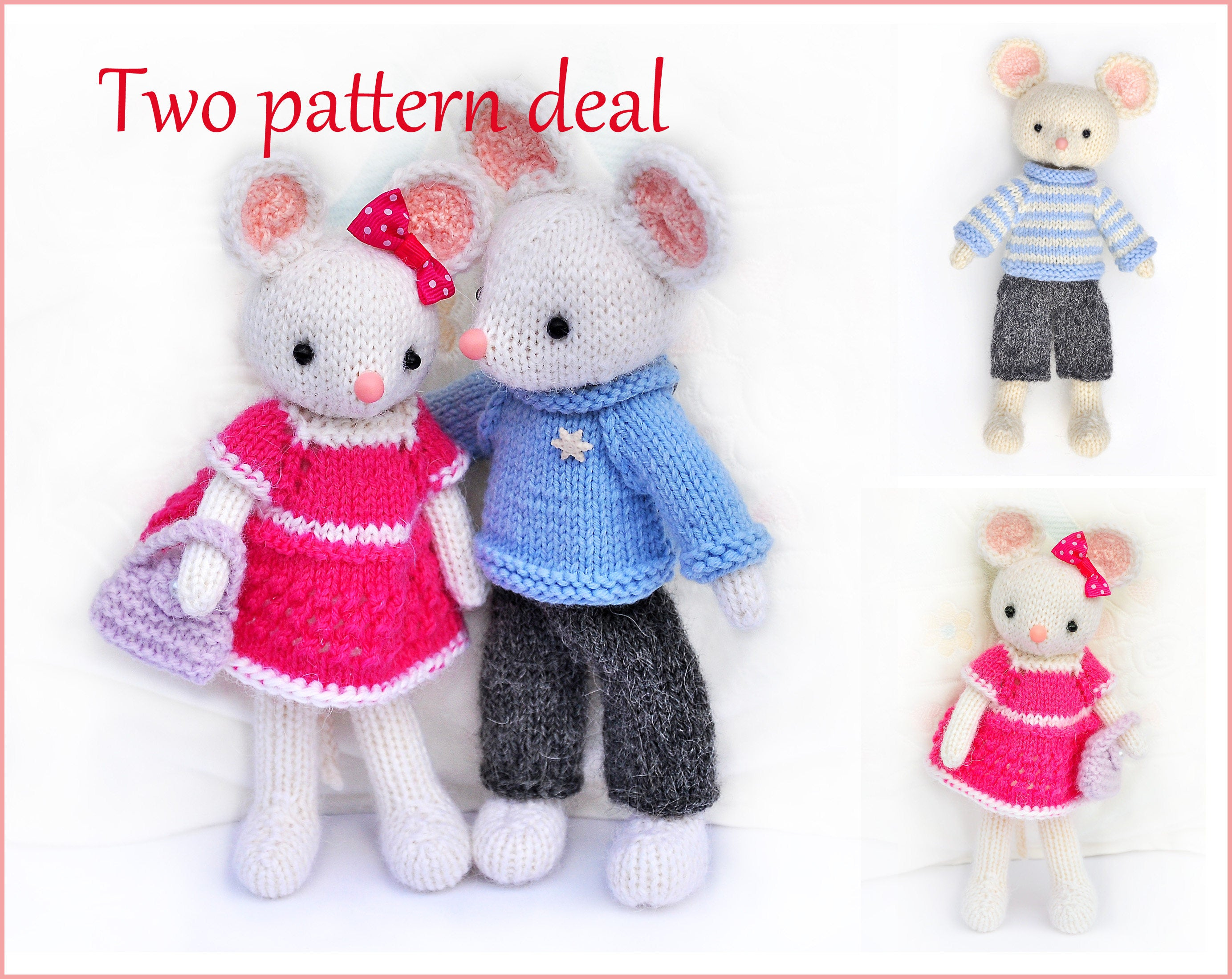 Knitting Patterns For Baby Toys Toy Knitting Patterns Two Pattern Deal Lilly And Peter Knitted Mice Amigurumi Mouse Knit Patterns Stuffed Toy Diy Toy Pattern Ba Toy Pdf