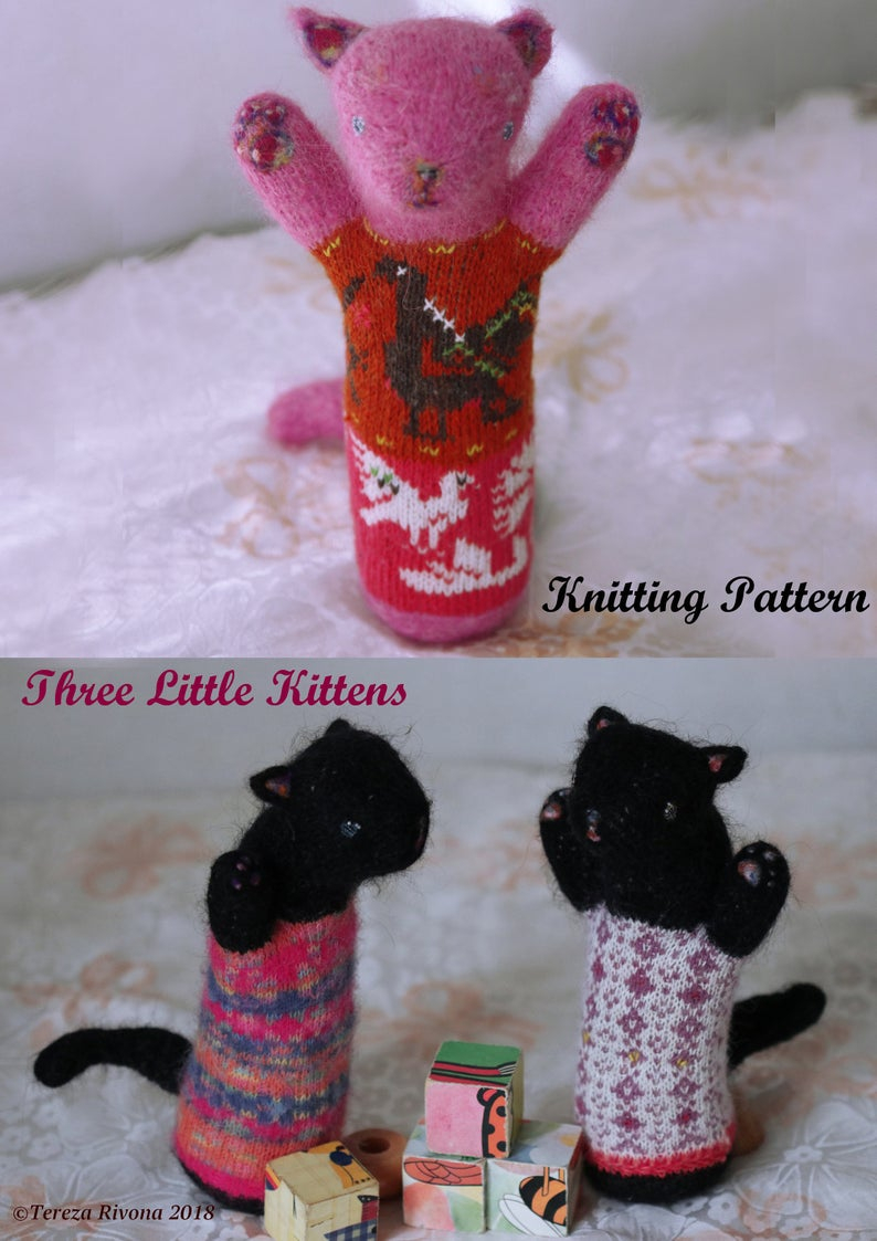 Knitting Patterns For Cat Toys Little Kittens Knitting Patterncat Knitting Schemeanimal Toy Patternplush Cat Patternrainbowblackkitty Patternknitting Toys Scheme