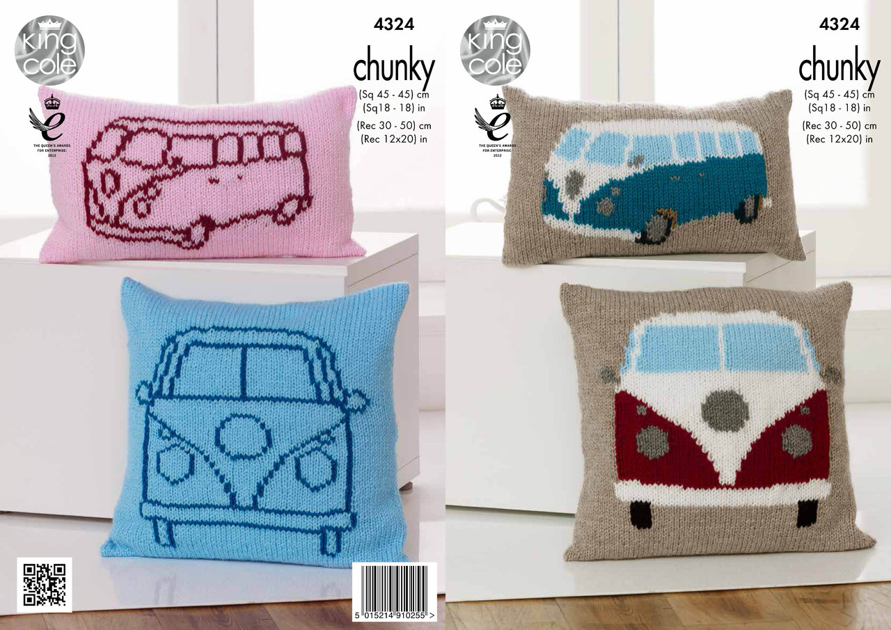 Knitting Patterns For Cushions King Cole 4324 Knitting Pattern Camper Van Cushions In King Cole Big Value Chunky