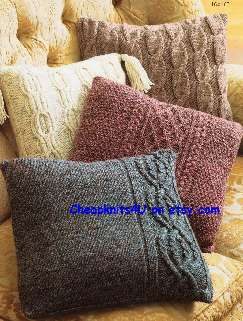 Knitting Patterns For Cushions Pdf Knitting Pattern For Aran Cabled Cushions 4 Styles Size 16 X 16 Pdf Of Vintage Style Knitting Patterns Instant Download