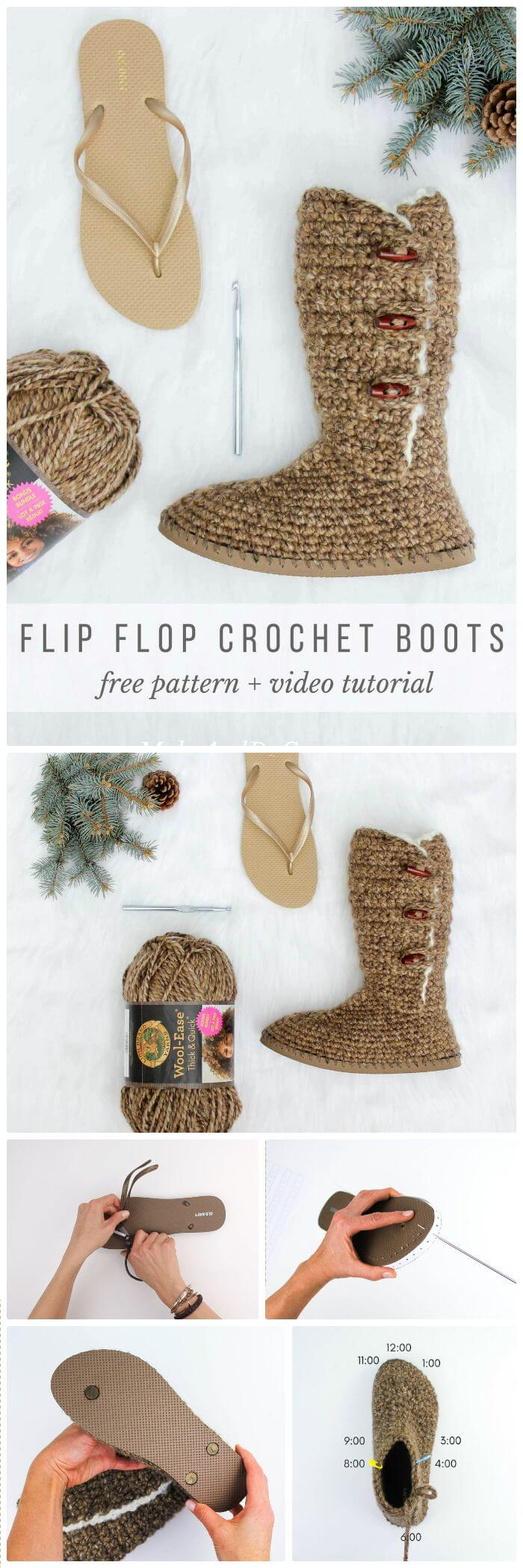 Knitting Patterns For Slipper Boots 22 Crochet Slippers Boot Shoes Flip Flops Free Patterns