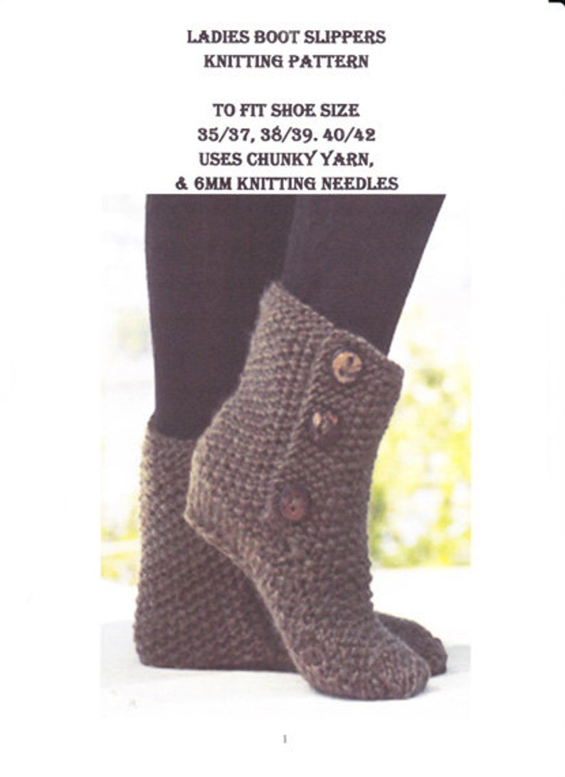 Knitting Patterns For Slipper Boots Pdf Knitting Pattern Ladies Slipper Boots In Chunky Wool Instant Download
