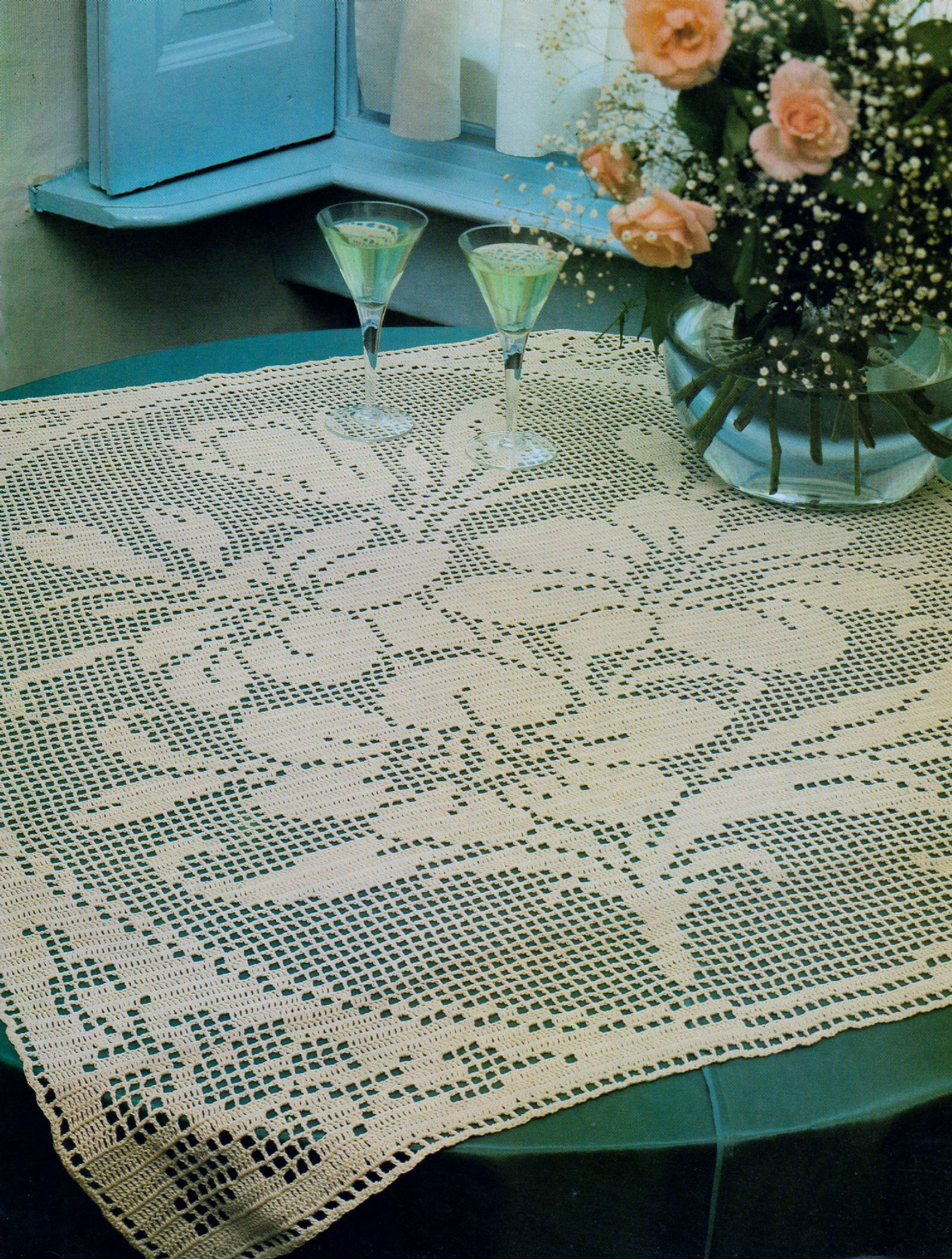 Knitting Patterns For Tablecloths Pdf Digital Download Vintage Crochet Pattern To Make A Filet Lace Floral Patterned Table Cloth And Curtain 33 X 36