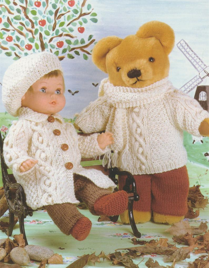 Knitting Patterns For Teddy Bear Clothes Dolls And Teddy Bears Clothes Knitting Pattern Pdf For 12 14 15 18 19 22 Inch High Doll Or Teddy Bear Aran Style Dk Yarn Download