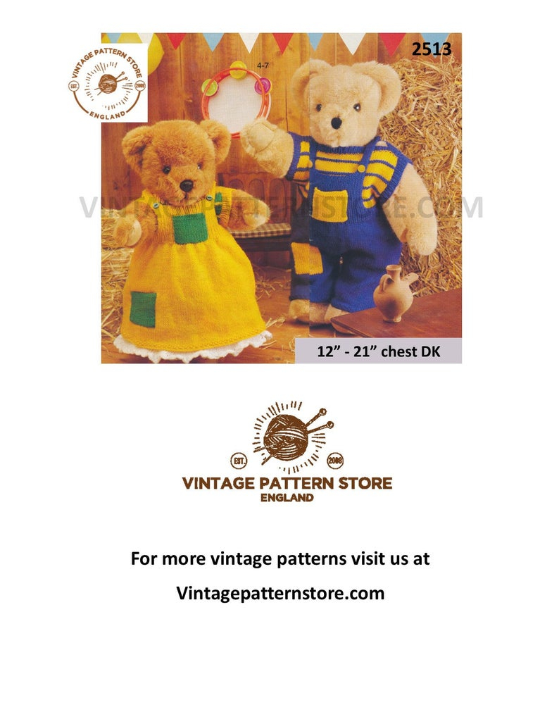 Knitting Patterns For Teddy Bear Clothes Teddy Bear Knitting Pattern Teddy Bear Clothes Pattern Pinafore Dress T Shirt And Dungarees In Dk 12 21 Chest Pdf Download 2513