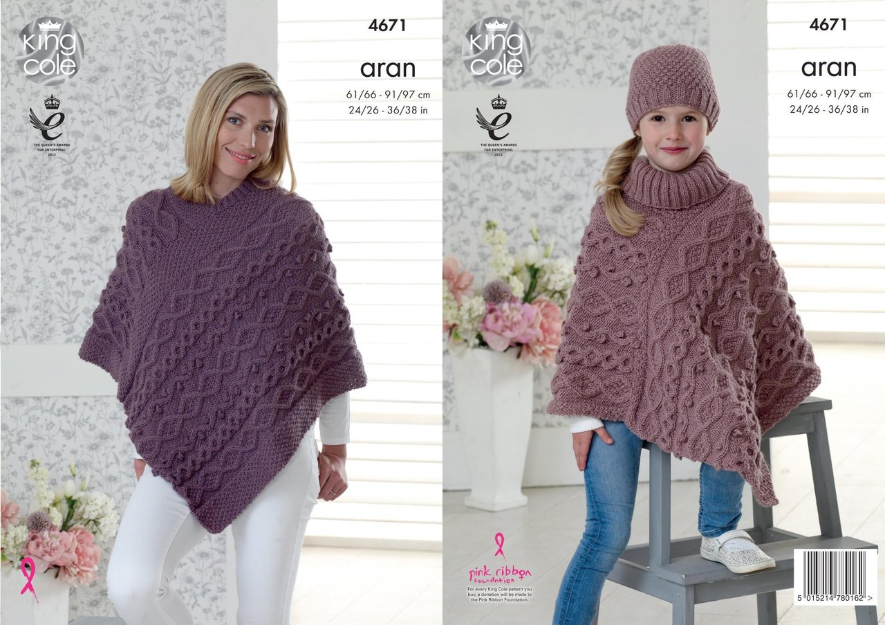 Knitting Patterns For Women King Cole 4671 Knitting Pattern Womens Girls Ponchos And Hat In King Cole Fashion Aran