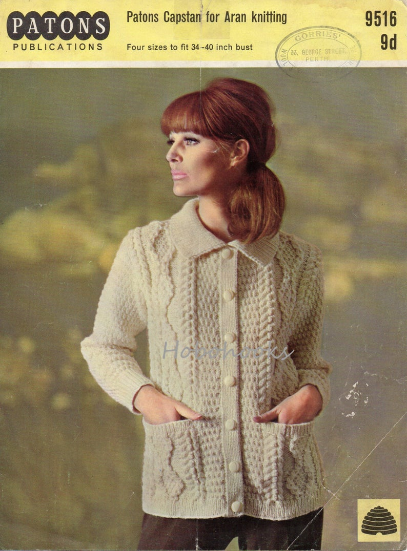 Ladies Aran Cardigan Knitting Patterns Vintage Womens Aran Cardigan Knitting Pattern Pdf Ladies Cable Collar Jacket 34 40inch Aran Worsted 10ply Pdf Instant Download