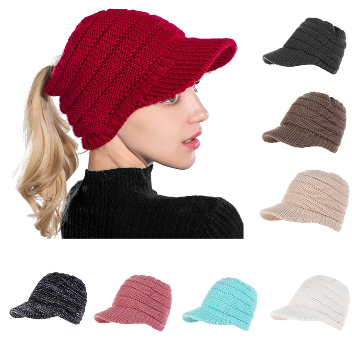 Ladies Knitted Hat Patterns Details About Hot Women Lady Ponytail Brim Cap Winter Warm Baggy Beanie Knit Hat Cotton Blend