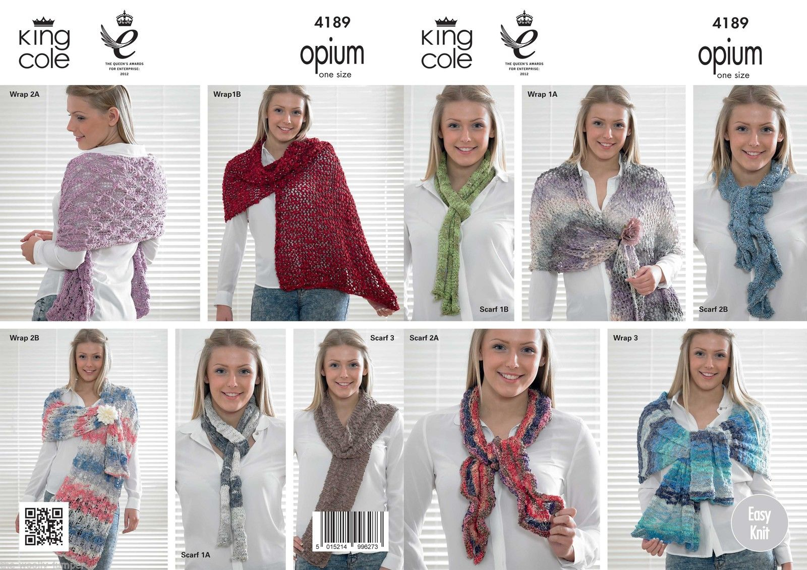 Ladies Scarf Knitting Pattern 4189 King Cole Opium Ladies Wrap Scarf Knitting Pattern One Size