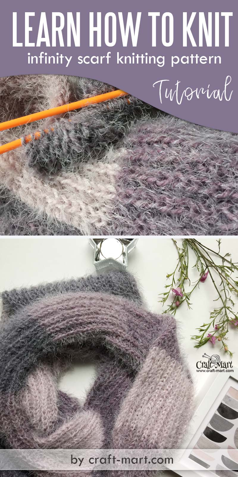 Learn Knitting Patterns Knit Stitch Patterns How To Knit An Infinity Scarf Using Rib Stitch