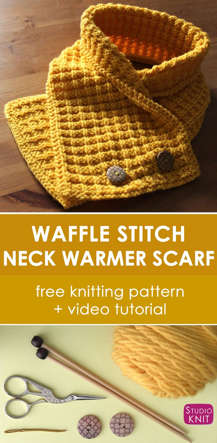 Learn Knitting Patterns Waffle Neck Warmer Scarf Knitting Pattern Studio Knit