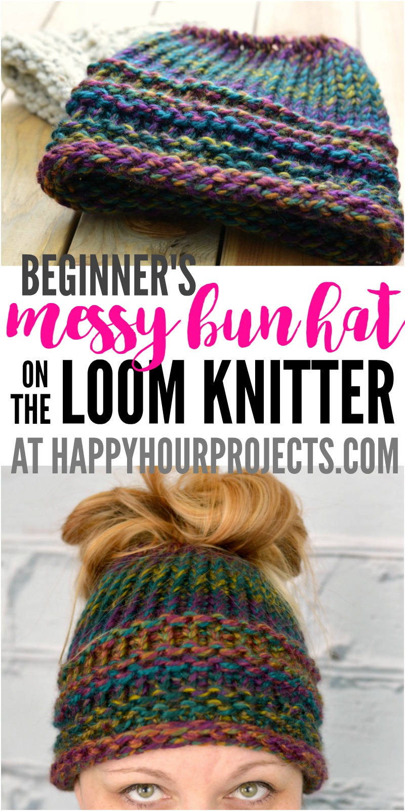 Loom Knit Patterns Round Looms Diy Messy Bun Hat Loom Knitter Pattern For Beginners Happy Hour