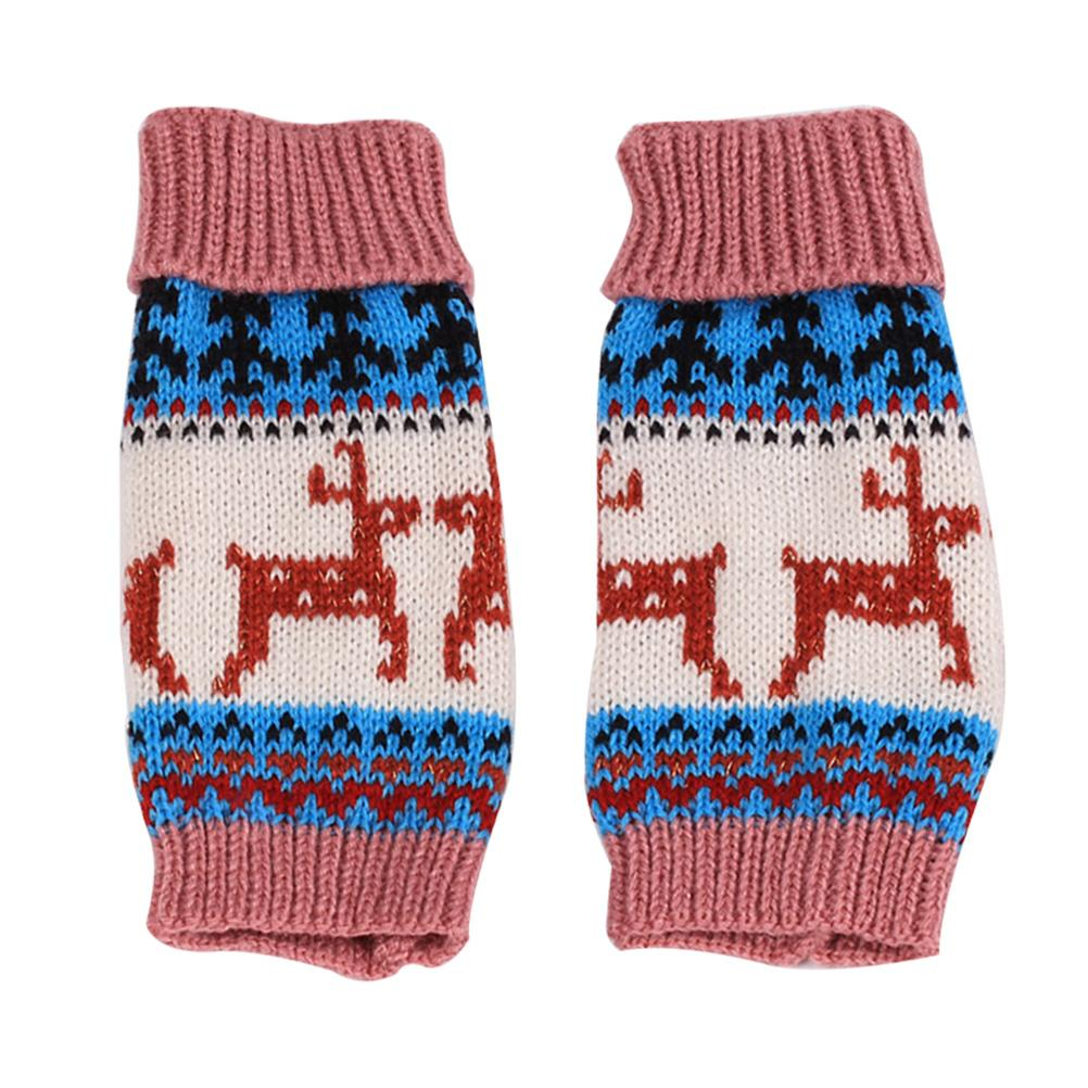 Mens Fingerless Gloves Knitting Pattern 1 Pair Christmas Snowflake Deer Fingerless Gloves Warm Gloves New Winter Wool For Men Women Skin Pink