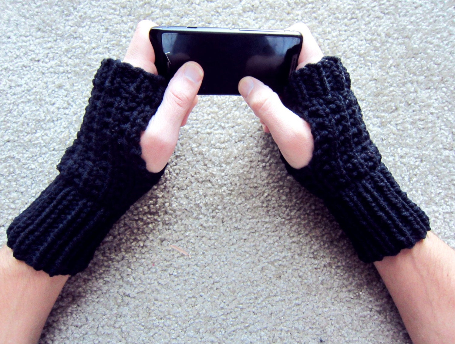 Mens Fingerless Gloves Knitting Pattern Mens Fingerless Gloves Black Knit Unisex Fingerless Gloves Large Fingerless Gloves Crochet Texting Gloves