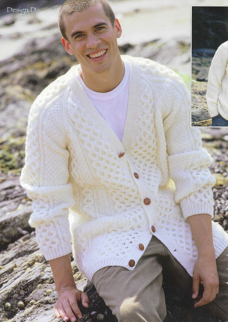 Mens Knit Patterns Aran Mens Cardigan Jacket Aran Knitting Pattern Cable Sweaters Jumpers 38 48 Inch Aran Wool Mens Knitting Patterns Pdf Instant Download