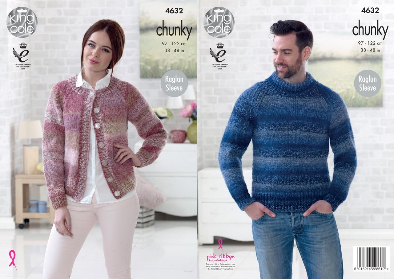 Mens Knit Patterns King Cole 4632 Knitting Pattern Easy Knit Mens Sweater Womens Cardigan In King Cole Cotswold Chunky