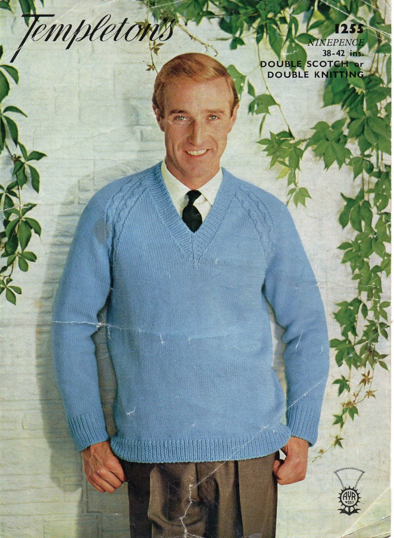 Mens Knit Patterns Mens Classic Sweater Knitting Pattern Pdf Mens V Neck Jumper Vintage 1960s 38 42 Inches Dk 8ply Pdf Instant Download