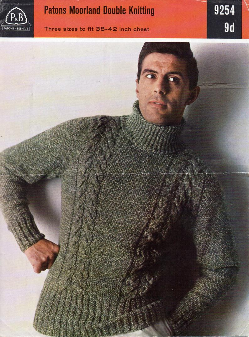 Mens Knitting Patterns Mens Knitting Pattern Mens Cable Polo Neck Sweater Mens Sweater Polo Neck Jumper 38 42 Inch Dk Mens Knitting Patterns Pdf Instant Download