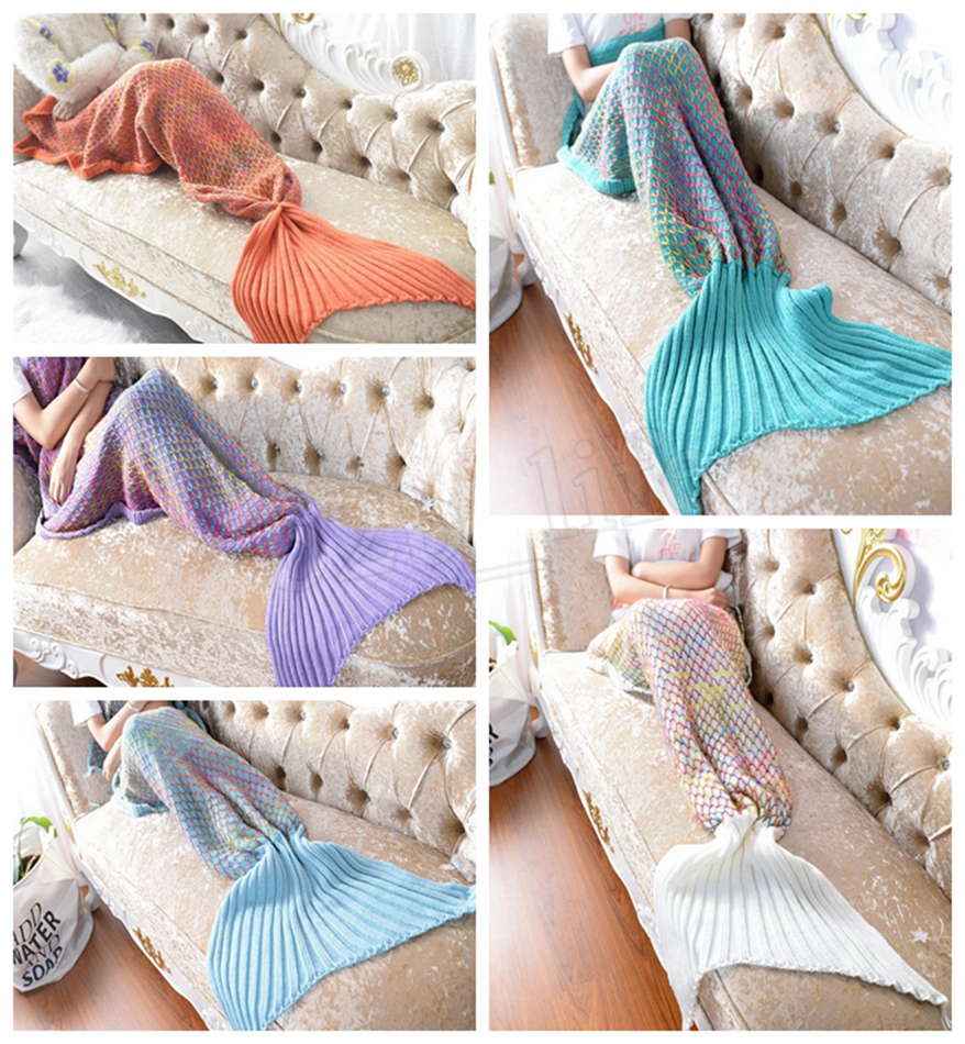 Mermaid Cocoon Knitting Pattern 5 Colors Mermaid Tail Blanket Adult Sofa Acrylic Fibres Knitting Multi Color Fish Scale Grid Quilt Rug Cocoon Sleeping Sack Gift Mma614