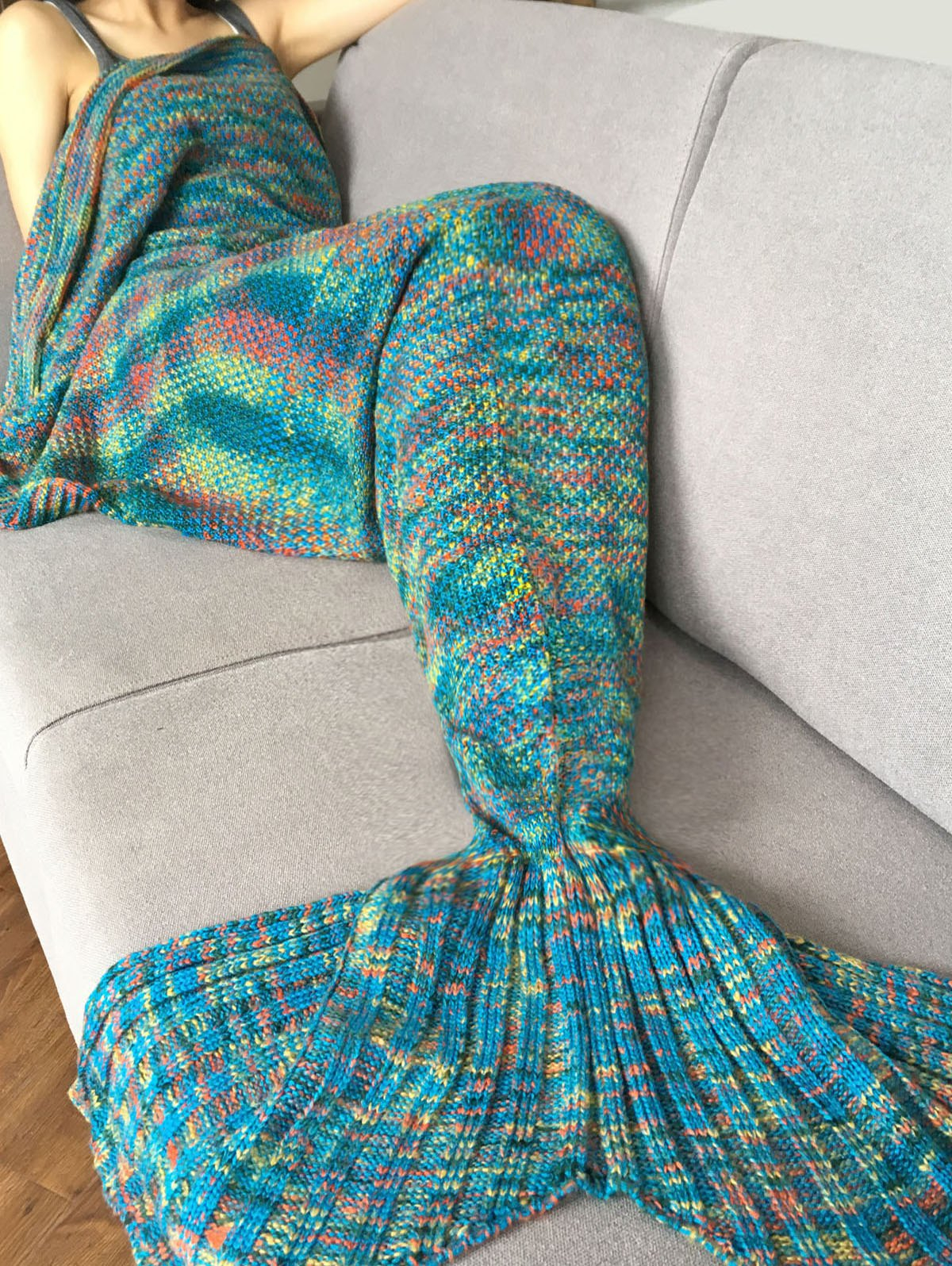 Mermaid Cocoon Knitting Pattern Fashion Crochet Knitted Super Soft Mermaid Tail Shape Blanket For Adult