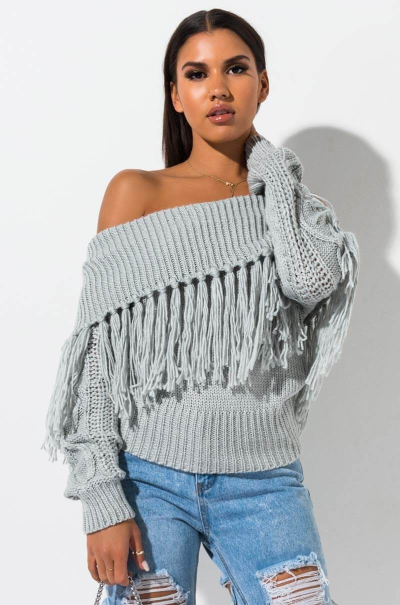Off The Shoulder Sweater Knitting Pattern Akira Label Chunky Soft Knit Off Shoulder Sweater In White Gray