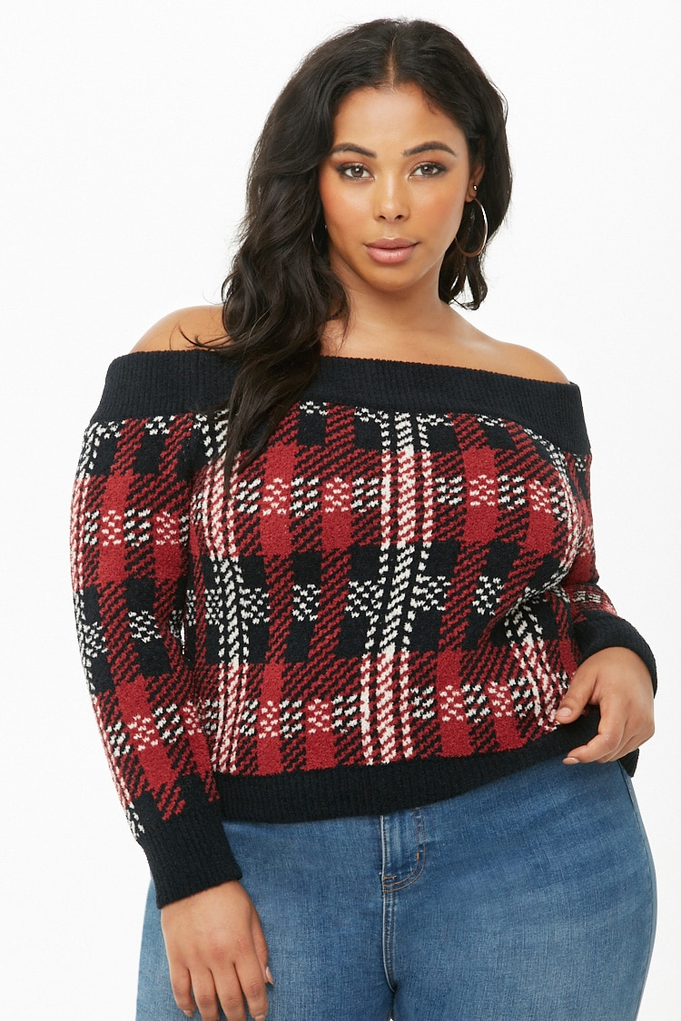 Off The Shoulder Sweater Knitting Pattern Plus Size Plaid Off The Shoulder Top