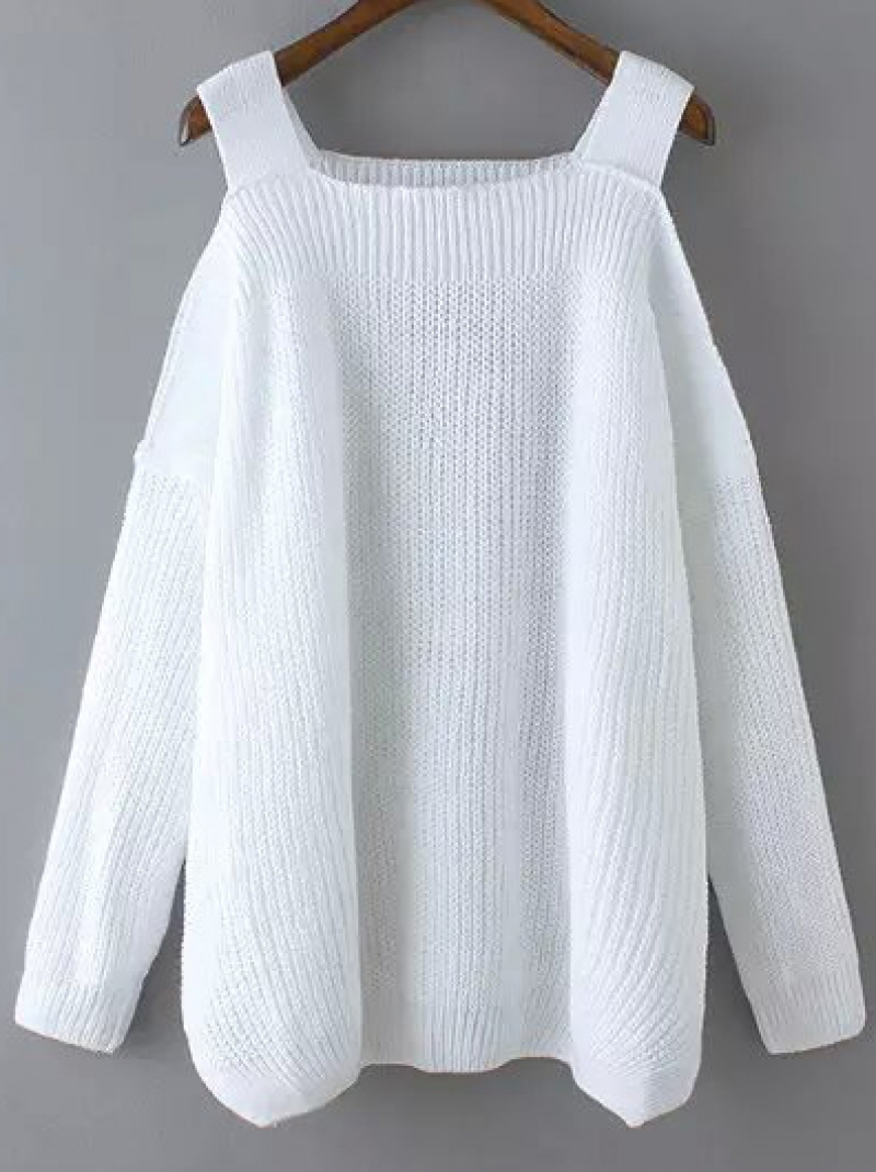 Off The Shoulder Sweater Knitting Pattern White Off The Shoulder Knit Loose Sweater
