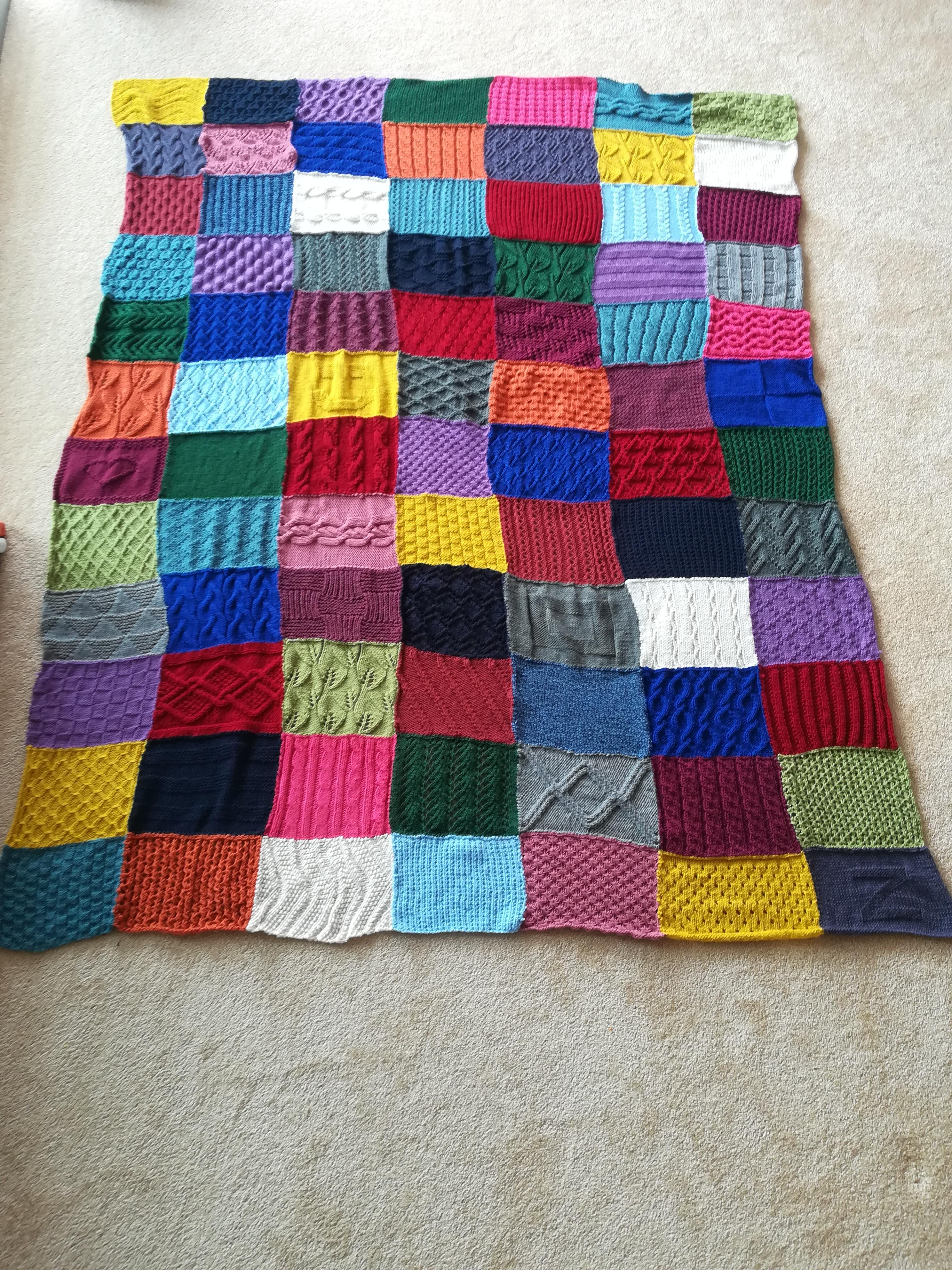 Patchwork Knitting Patterns For Blankets Its Finally Done My Huge Patchwork Blanket Knitting