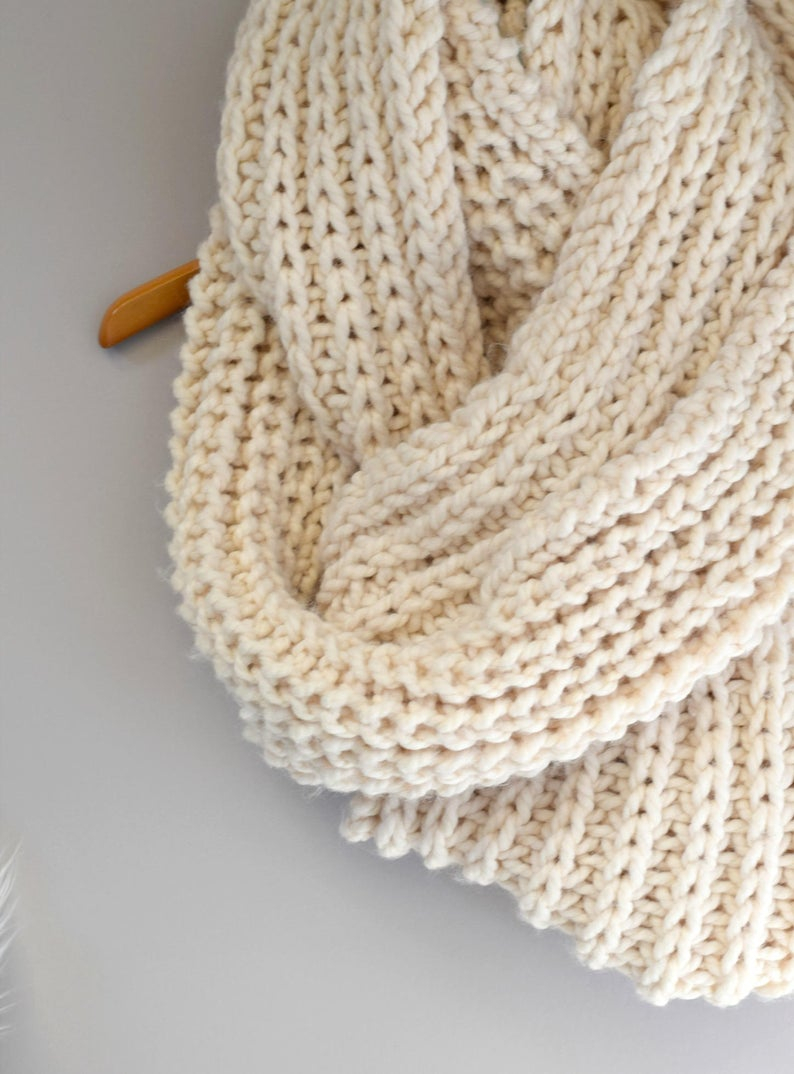 Pattern Knit Big Knit Scarf Oversized Knit Scarf Pattern Easy Knit Scarf Pattern Knitting Pattern Cream Colored Scarf Infinity Scarf White Scarf