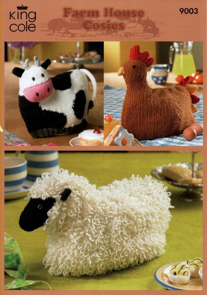 Patterns For Knitted Tea Cosies 9003 King Cole Farm House Cow Hen Sheep Tea Cosy Cosies Knitting Pattern