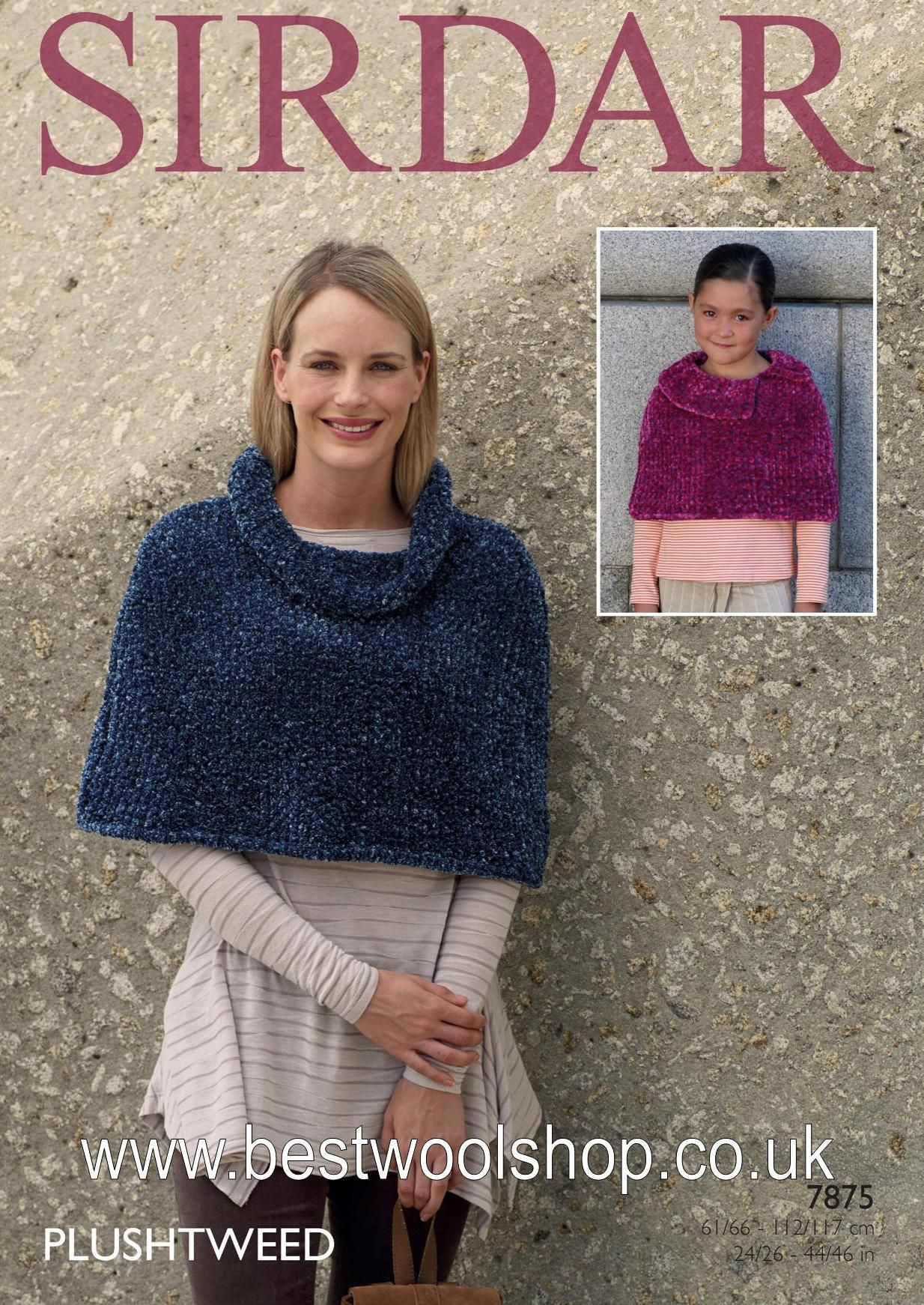 Poncho Knitting Pattern Chunky 7875 Sirdar Plushtweed Super Chunky Poncho Cape With Cowl Neck Or Collar Knitting Pattern To Fit Chest 24 To 46