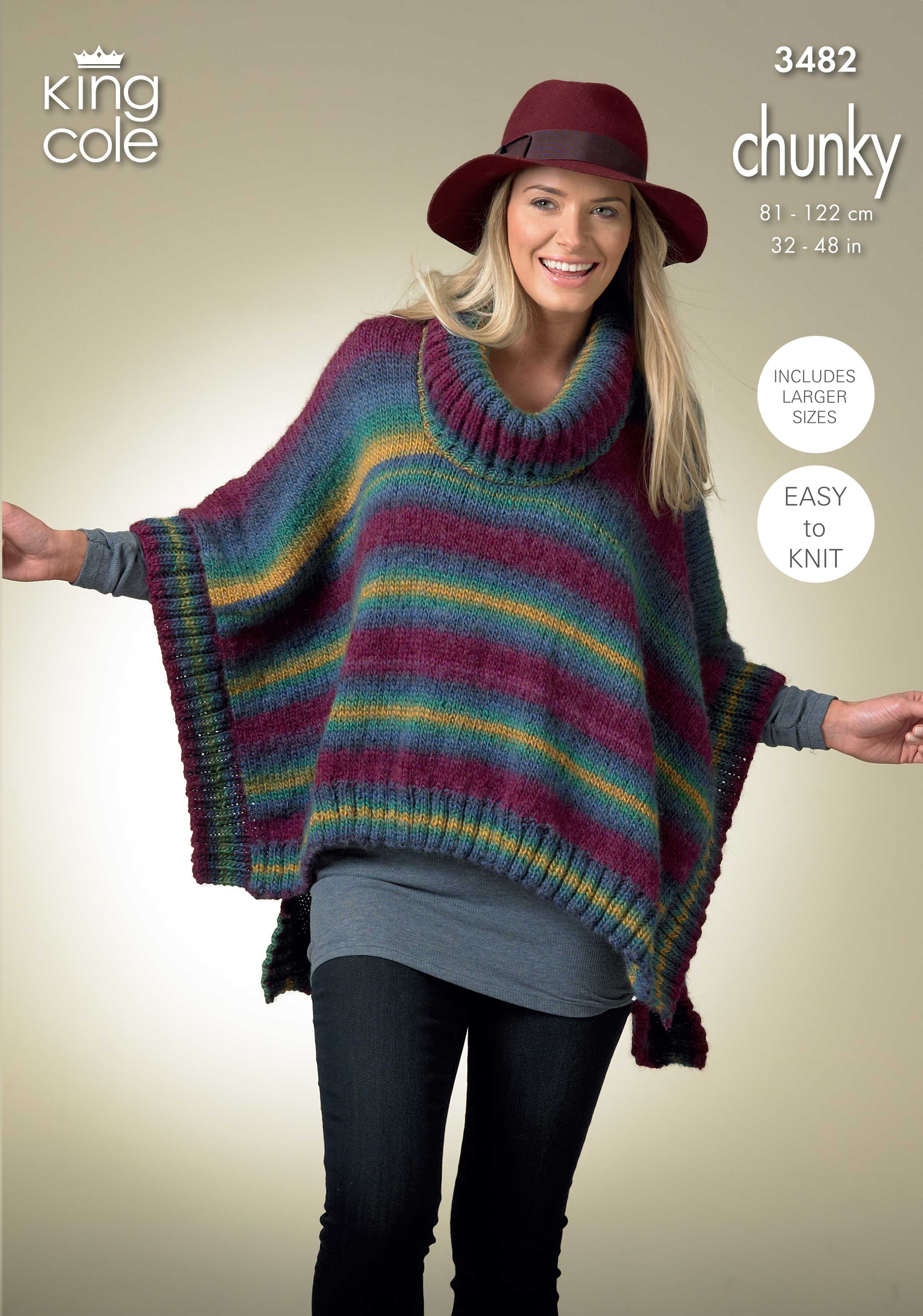 Poncho Knitting Pattern Chunky Easy To Follow Womans Square Poncho And Pointed Poncho Knitted In