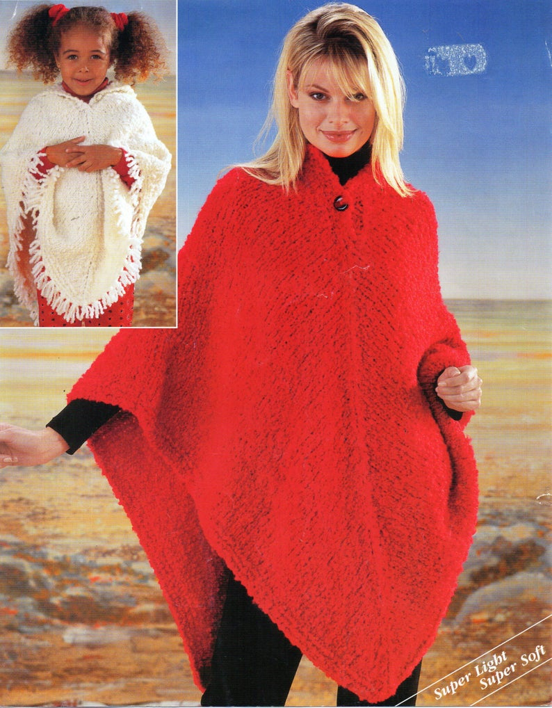 Poncho Knitting Pattern Chunky Womens Poncho Knitting Pattern Pdf Girls Poncho Poncho With Hood 24 42 Inch Super Chunky Yarn Womens Knitting Pattern Pdf Instant Download