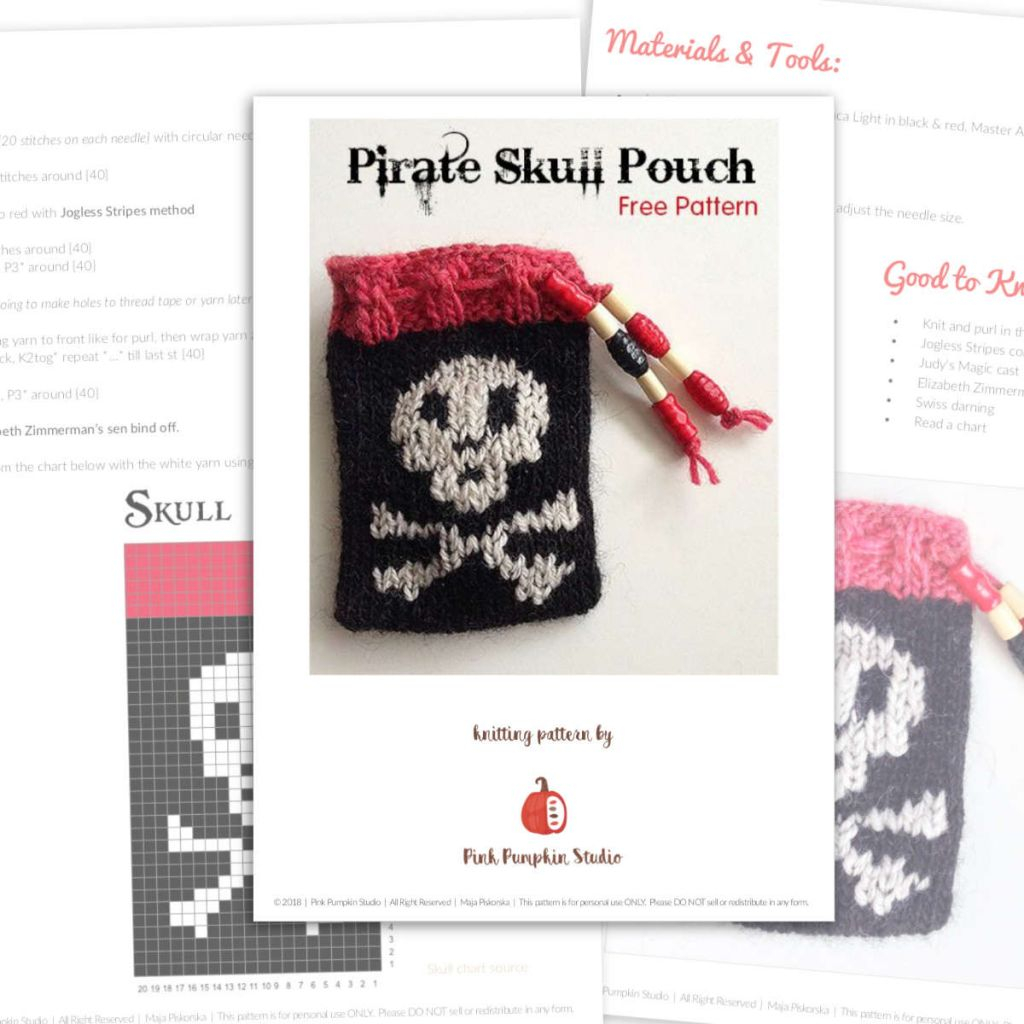 Pouch Knitting Pattern Pirate Skull Pouch
