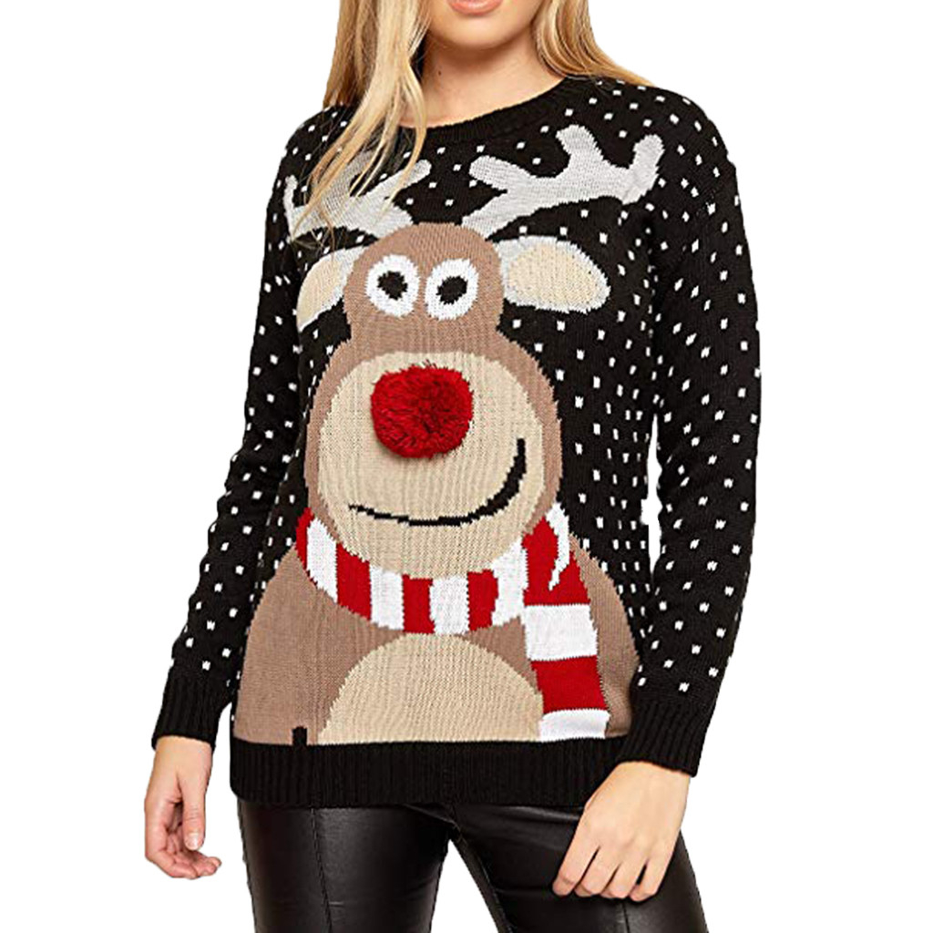 Retro Christmas Jumper Knitting Patterns Us 1515 35 Offnew Design Women Christmas Deer Warm Knitted Long Sleeve Sweater Jumper Top Blouse Vintage Winter Warm Tops In Pullovers From
