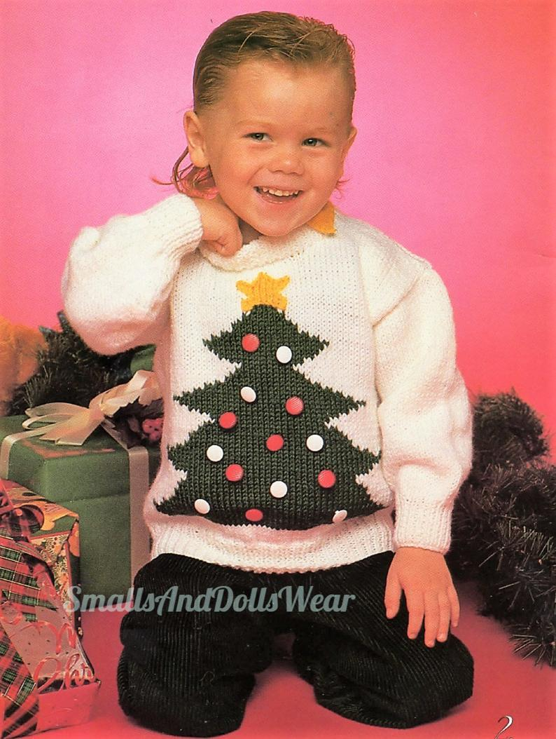 Retro Christmas Jumper Knitting Patterns Vintage Knitting Pattern Knit Kids Childs Christmas Tree Sweater Pdf Instant Digital Download Pullover Jumper Buttons Tree 2 8 Years 10 Ply