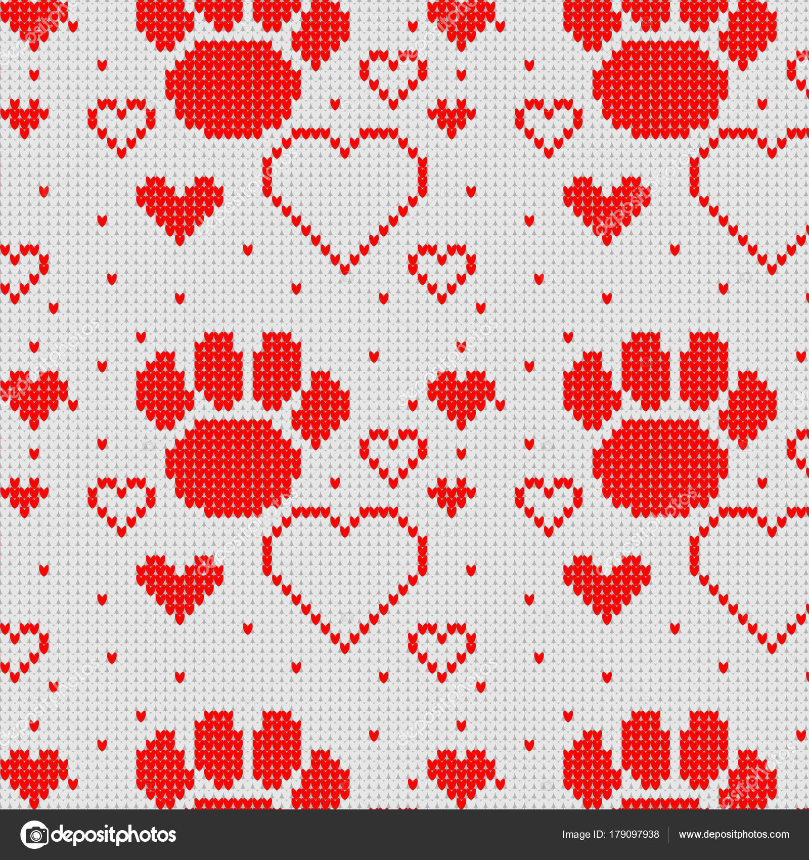 Seamless Knitting Patterns Seamless Knitted Pattern With Heart And Dog Paw Background Stock