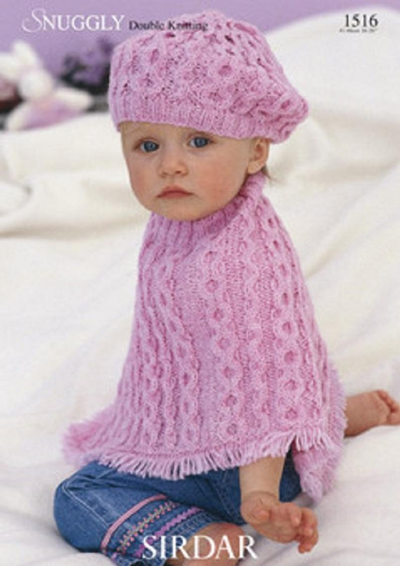 Sirdar Snuggly Knitting Patterns Sirdar Snuggly Knitting Pattern 1516 Poncho And Beret 16 26ins 41 66 Cm Ba Hat Cable Poncho Double Knitting