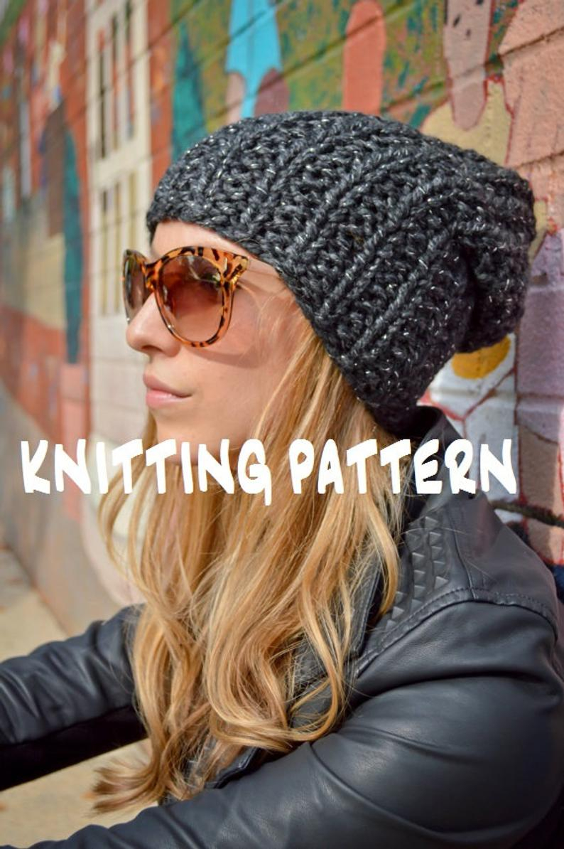 Slouch Hat Pattern Knit Diy Knitting Pattern Slouchy Beanie Pattern Knit Slouch Hat Pattern Slouch Beanie Knitting Pattern Grunge Hipster Hippie Beanie Knit Pattern
