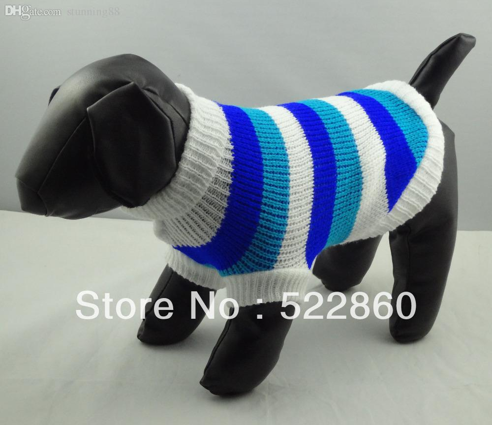 Small Dog Coat Knitting Pattern Free Wholesale Free Shipping Pet Cat Dog Clothes Winter New Warm Dogs Teddy Chihuahua Knitted Sweater Jumper Clothing Boy Dog Blue White Small